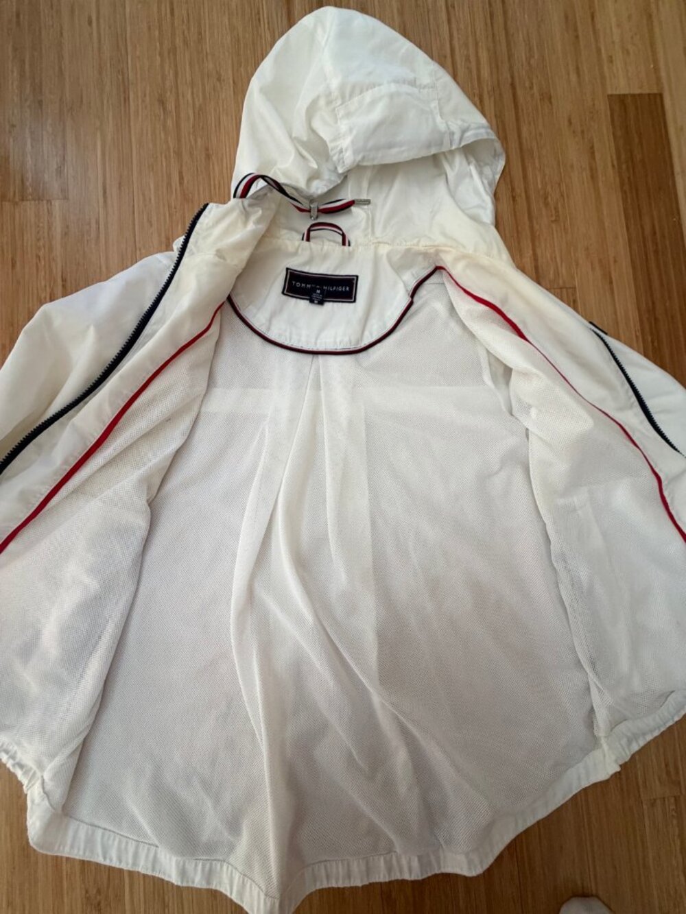 Tommy Hilfiger White Hooded Windbreaker Jacket Mens M Lightweight